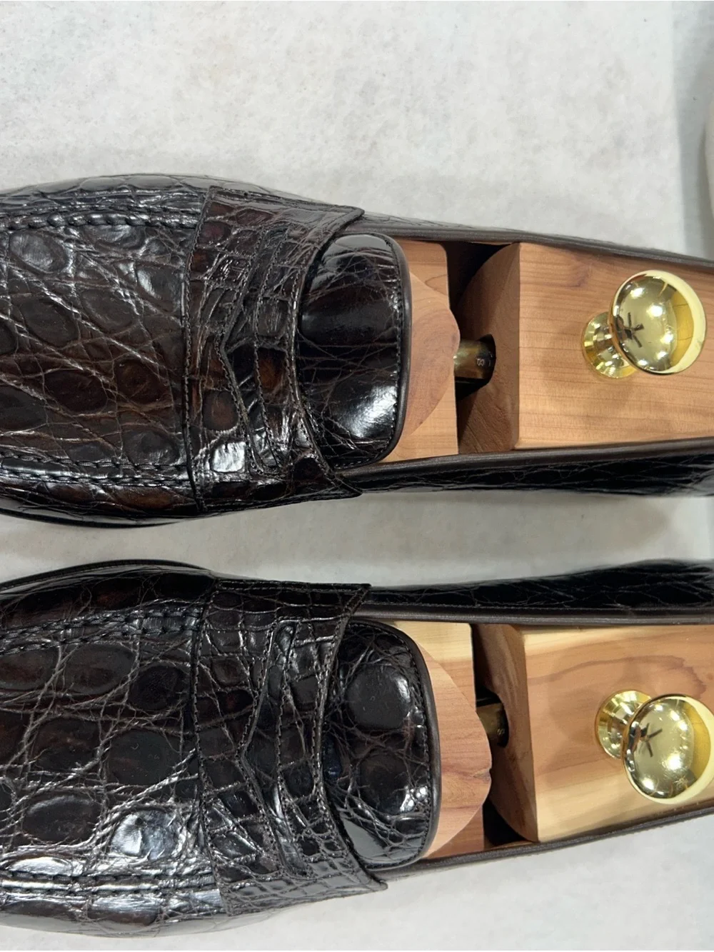 Salvatore Ferragamo Texas Dark Brown Crocodile Penny Loafers Men's 10.5 D Italy